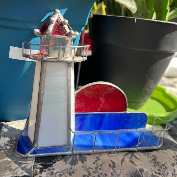 1980 Vintage Lighthouse Stained glass business card holder - Picture 7 of 10